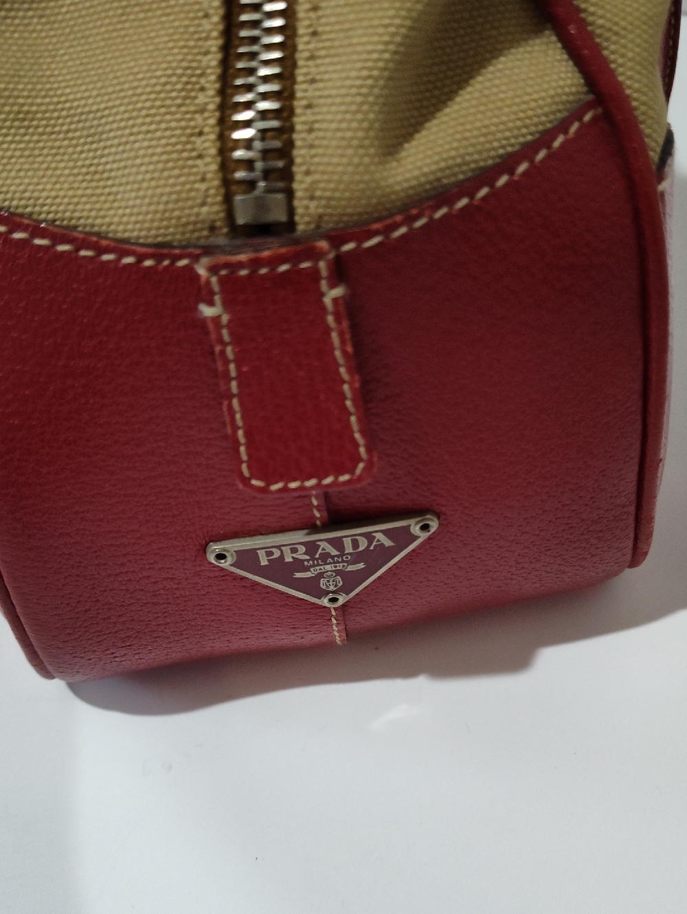 Prada Beige Canvas Tote with Red Leather Trim and Wallet - Picture 11 of 14